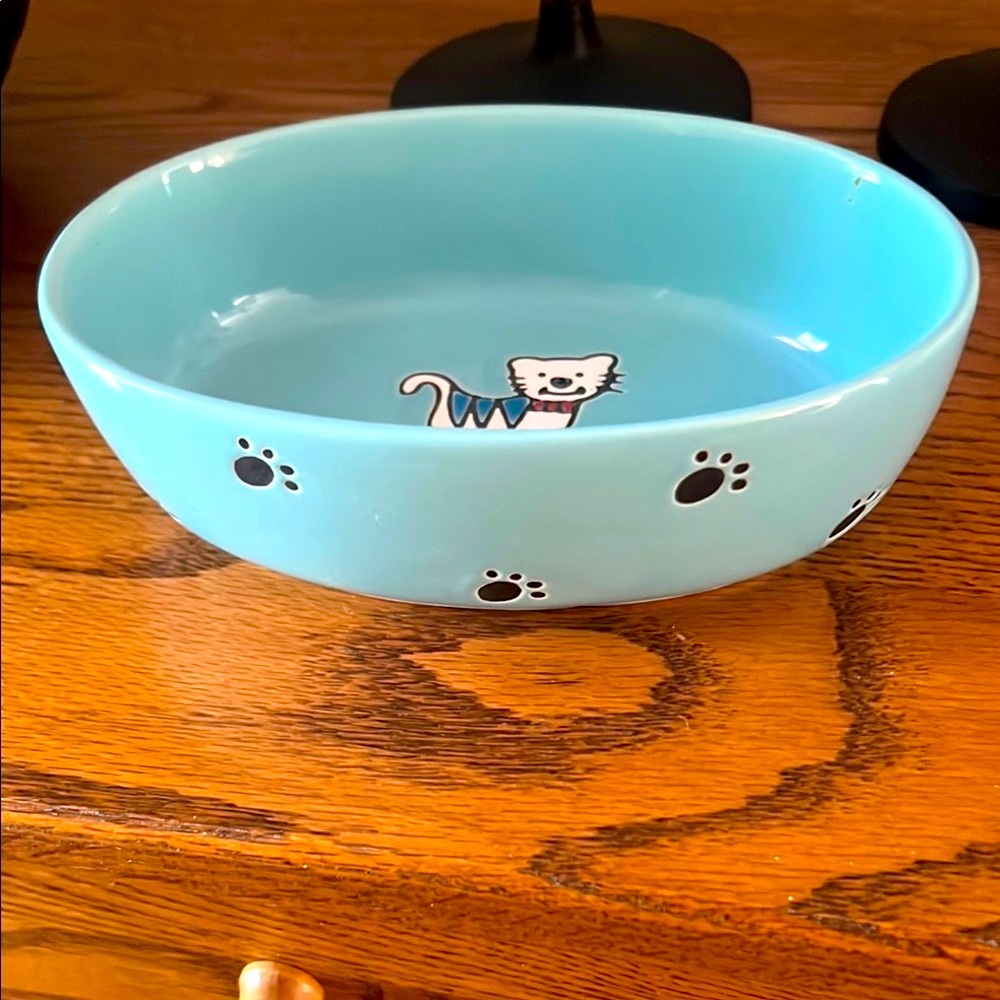 Blue Cat Bowl with Cartoon Design - Picture 2 of 6
